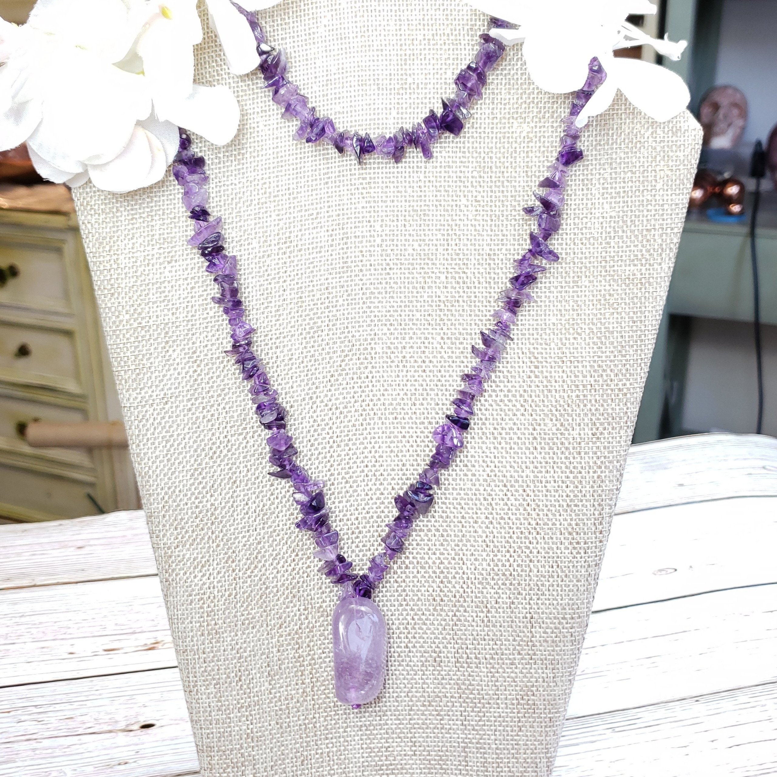 Amethyst Chip Necklace with Faceted Amethyst Pendant Etsy