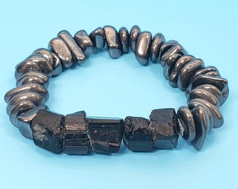 Black Tourmaline and Hematite Bracelet for Men