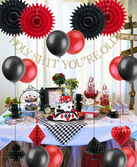 Casino Poker Theme Birthday Party Decorations Black Red Etsy