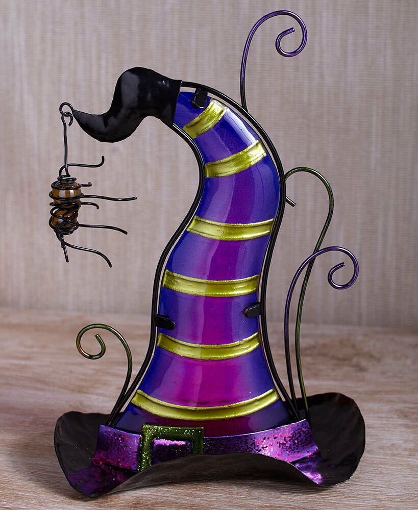 Purple Glass Witch Hat Tea Light Holder Halloween Horror Etsy