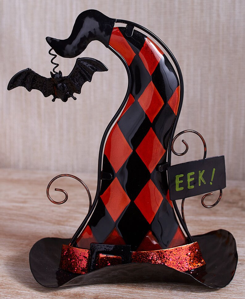 Orange Argyle Glass and Metal Witch Hat Tea Light Holder Etsy