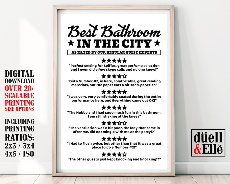 Bathroom Review sign Funny Bathroom reviews print Funny | Etsy