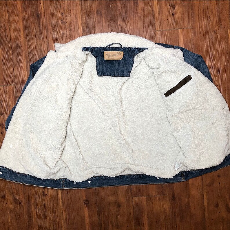 Vintage Wrangler denim jean jacket with wool lining Vtg