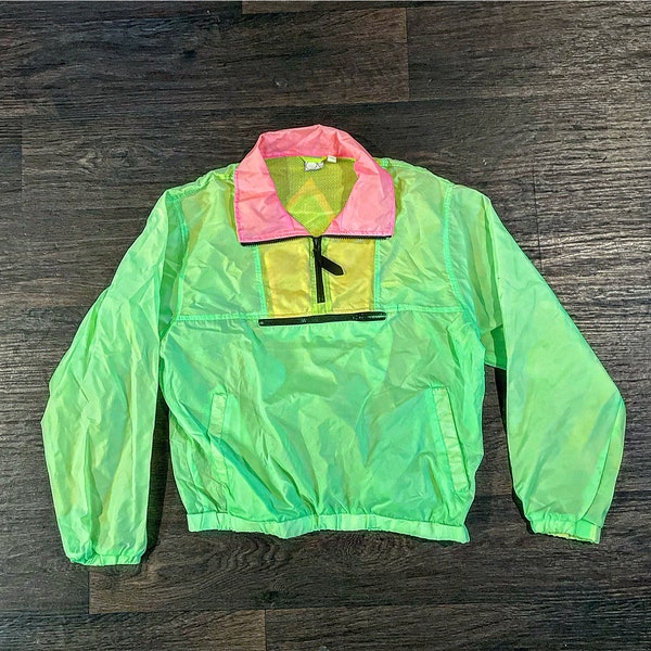 Vintage Ocean Pacific Mens lightweight neon windbreaker jacket size Medium