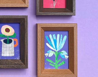 Mini collage "Blue 3" in frame | Original paper collage | Small wall art | Unique piece