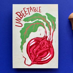 Oslagbart | Vykort med rödbetor | Handillustrerat linoleumsnitt