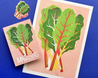 Gift set “Mangoldig – 3 x Mangold art prints A4, postcard A6 & stickers | For vegetable fans
