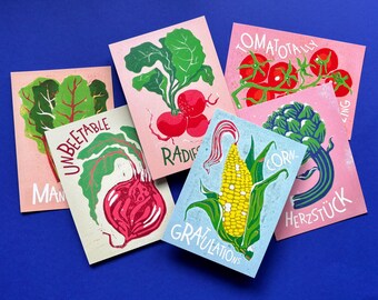 Vegetable Postcard Set | 6 Greeting Cards | Illustrated Stationery | Handmade Gift Idea