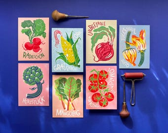 Postcard set of your choice | 3, 5 or 7 vegetable-themed greeting cards | Compliment cards
