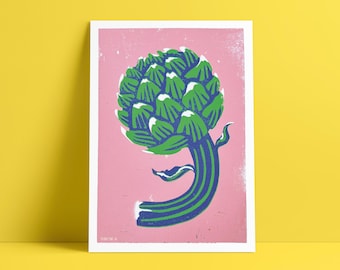 Artichoke Poster | Art Print DIN A4 | Vegetable Illustration | Linocut | Modern Wall Art