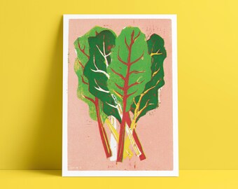 Chard Poster | Art Print A4 | Vegetable Illustration | Linocut | Modern Wall Art