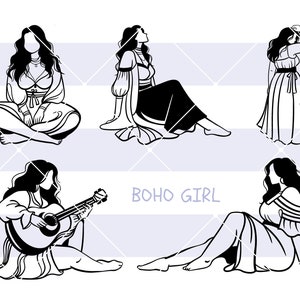 Lindas mulheres boho plus size, Linda garota boho gordinha, Pacotes SVG de garota hippie