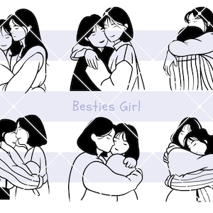 Besties Girl SVG, Migliore amico che abbraccia, Amicizia SVG, Energia positiva SVG, Silhouette, Clipart