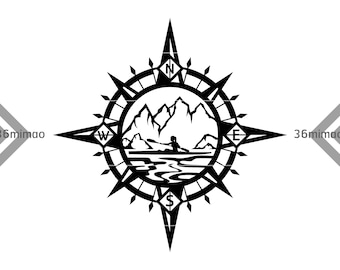 Women Kayaking Compass SVG Silhouette