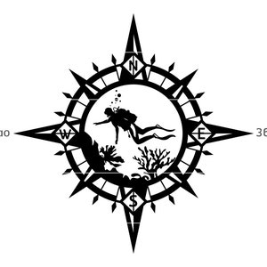 Scuba Diving with Compass SVG Silhouette