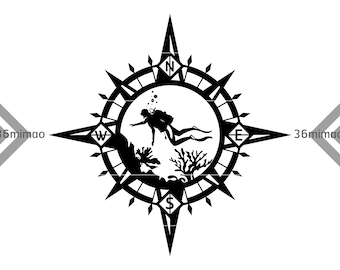 Scuba Diving with Compass SVG Silhouette