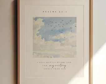 Wait On The Lord Wall Art Scripture Printable Art  Psalms Bible Verse Poster Watercolor Sky Christian Wall Art