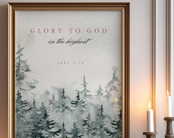 Christmas Bible Verse Printable Art Glory To God Christmas Poster Christian Christmas Print Holiday Decor Christmas Landscape Poster