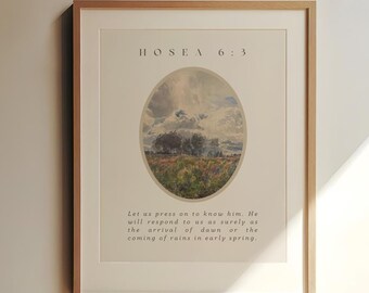 Encouraging Christian Poster Hosea 6:3 Bible Verse Art Print Vintage Scripture Printable Art Christian Home Decor Scripture Faith Decor