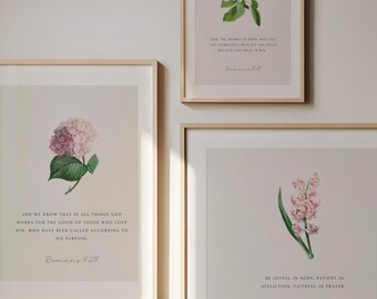 Christian Floral Scripture Art Print Set: Vintage Bible Verse (Digital Download)