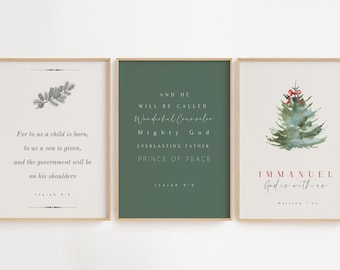Isaiah 9:6 Christmas Bible Verse Print Scripture Wall Art Set Of 3 Christmas Wall Prints Bible Verse Printable Christian Christmas Decor