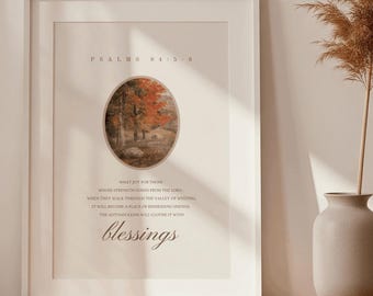 Psalms 84:5 Fall Christian Decor Harvest Bible Verse Wall Art Rustic Farmhouse Scripture Print Autumn Scripture Decor