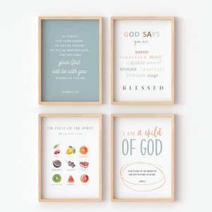 Christian Nursery Decor Prints: Bible Verse, Affirmations (Digital Download Set)