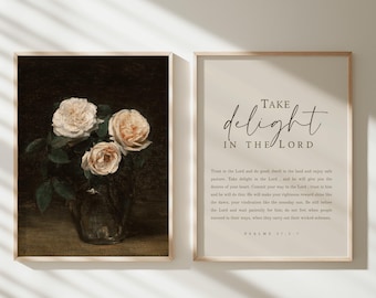 Psalm 37:4 Wall Art Set of 2 Vintage Above Bed Art Bible Verse Print Psalms  Bible Verse Sign Bedroom Wall Art Vintage Christian Home Decor