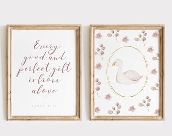 Cottagecore Christian Nursery Decor Nursery Printable Wall Art Vintage Bible Verse Nursery Poster James 1:17, Every Good and Perfect Gift