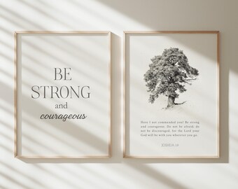 Be Strong And Courageous Wall Hanging Set of 2 Joshua 1 Wall Art Print Bible Verse Sign Bible Verse Vintage Wall Art Printable