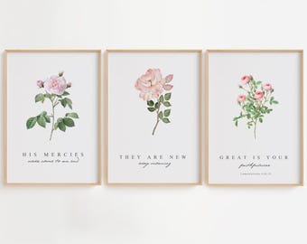 Floral Scripture Print Set: Christian Wall Art (Digital Download)