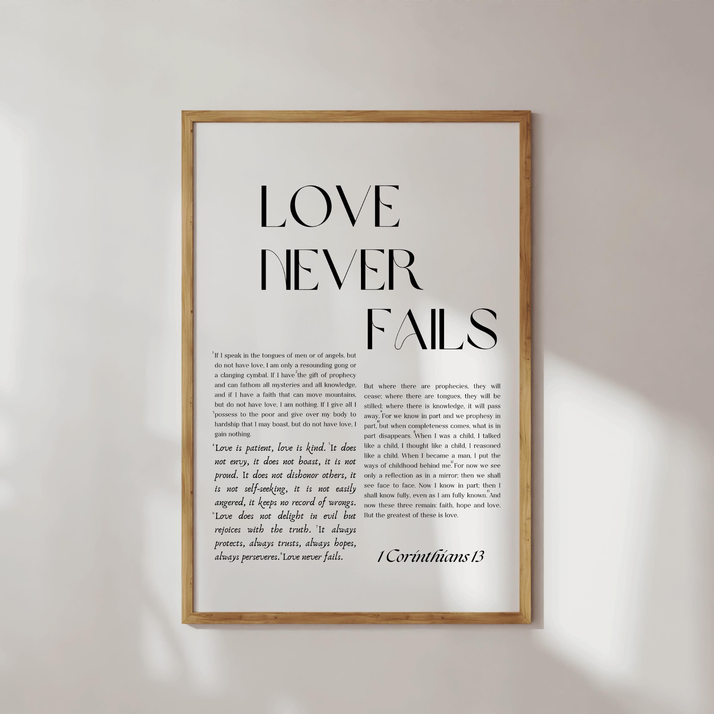 1 Corinthians 13 Wall Art Minimalist Love Never Fails Print (digital ...