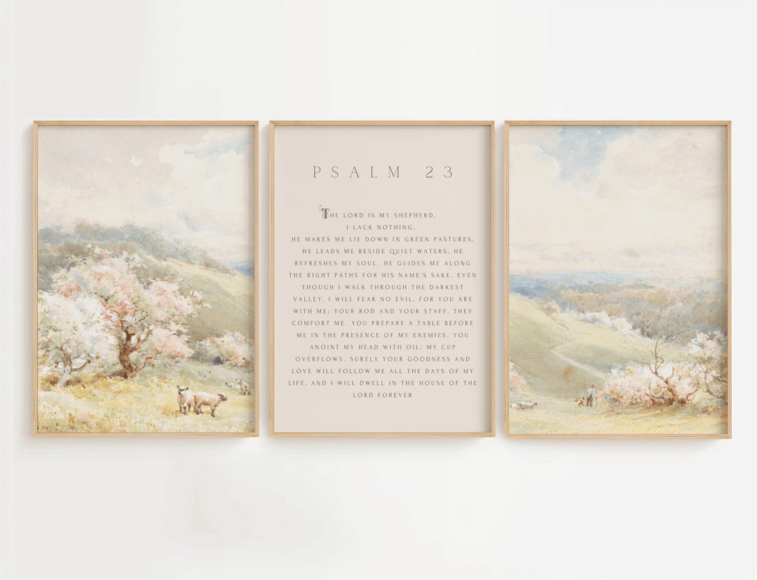 Psalm 23 Wall Hanging Set of 3 The Lord Is My Shepherd Painting Printable Psalms Wall Art Psalm 23 Bible Verse Print