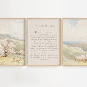 Psalm 23 Wall Hanging Set of 3 The Lord Is My Shepherd Painting Printable Psalms Wall Art Psalm 23 Bible Verse Print