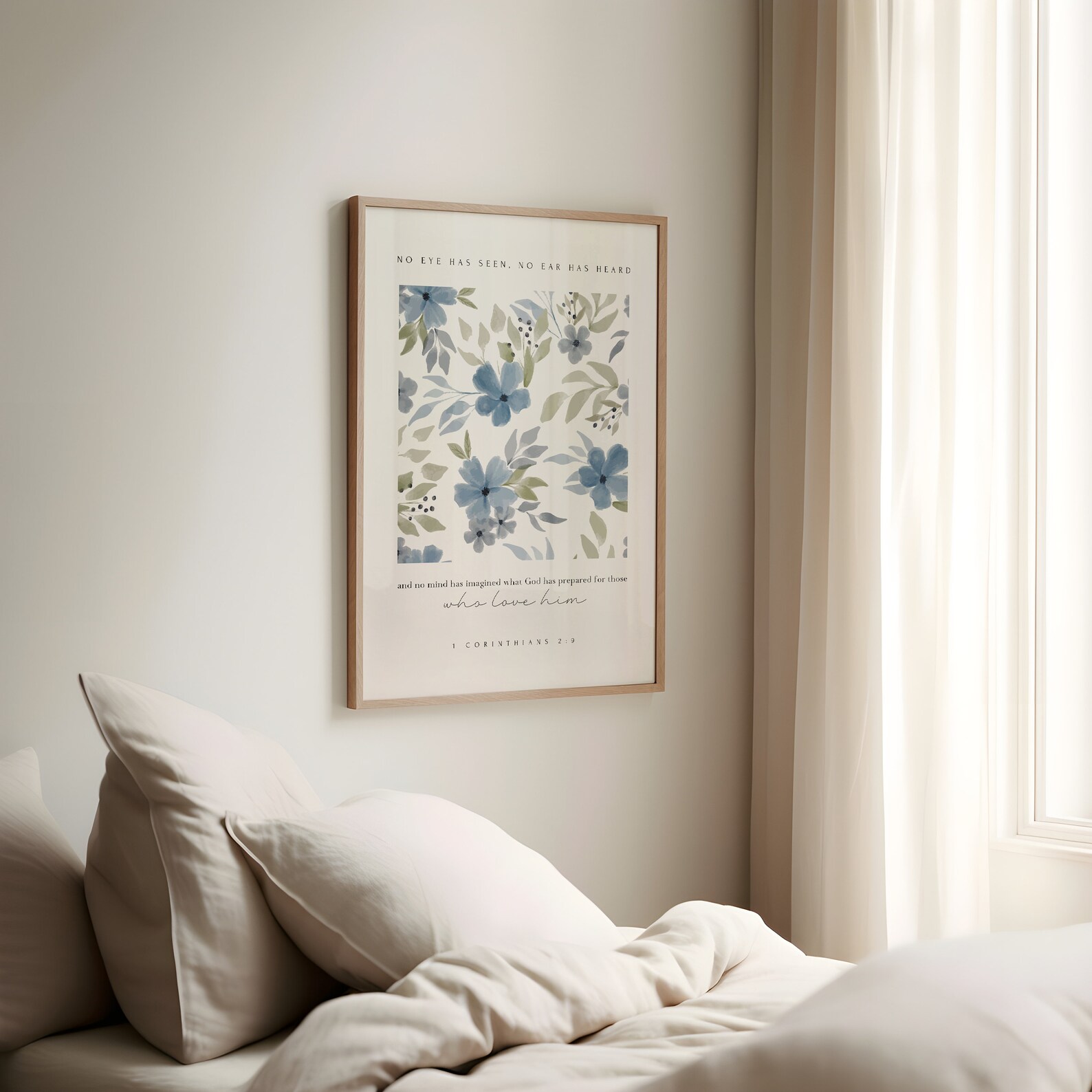 1 Corinthians 2:9 Minimalist Blue Floral Bible Verse Print Watercolor ...