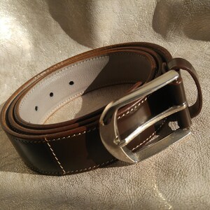 Brown Leather Belt, Handmade Men&#39;s Belt, High Quality Leather Belt, Anniversary Gift for Him, Mens Dress Belt, Slim Belt