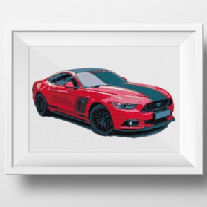 Modern red Ford Mustang. Counted Cross Stitch Design
