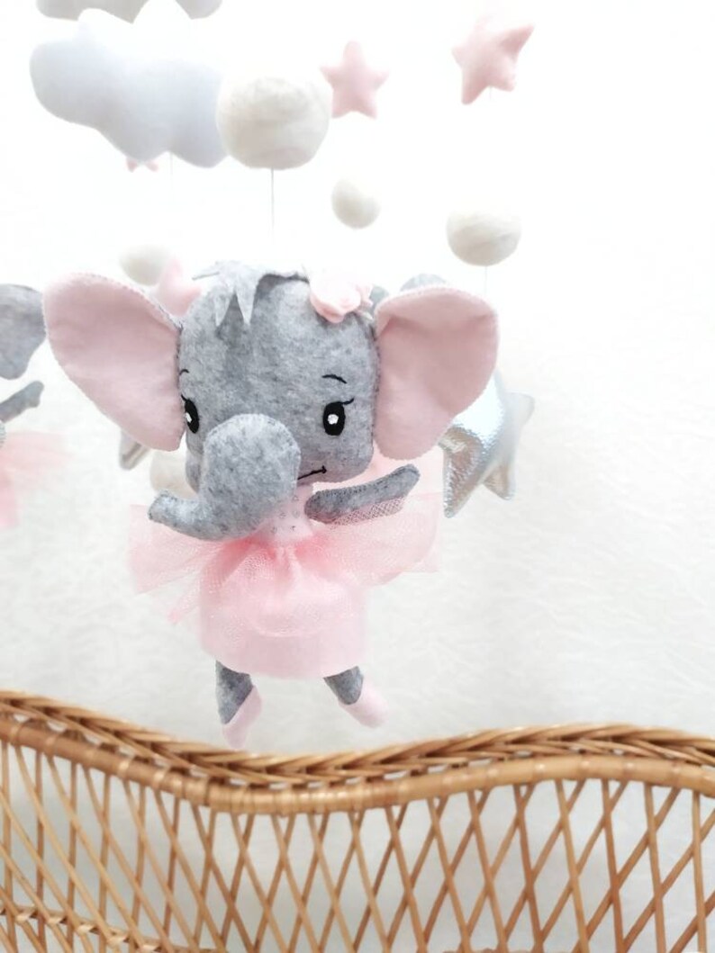 Baby Mobile Girl Felt Mobile Ballet Elephant Mobile Bebe Etsy