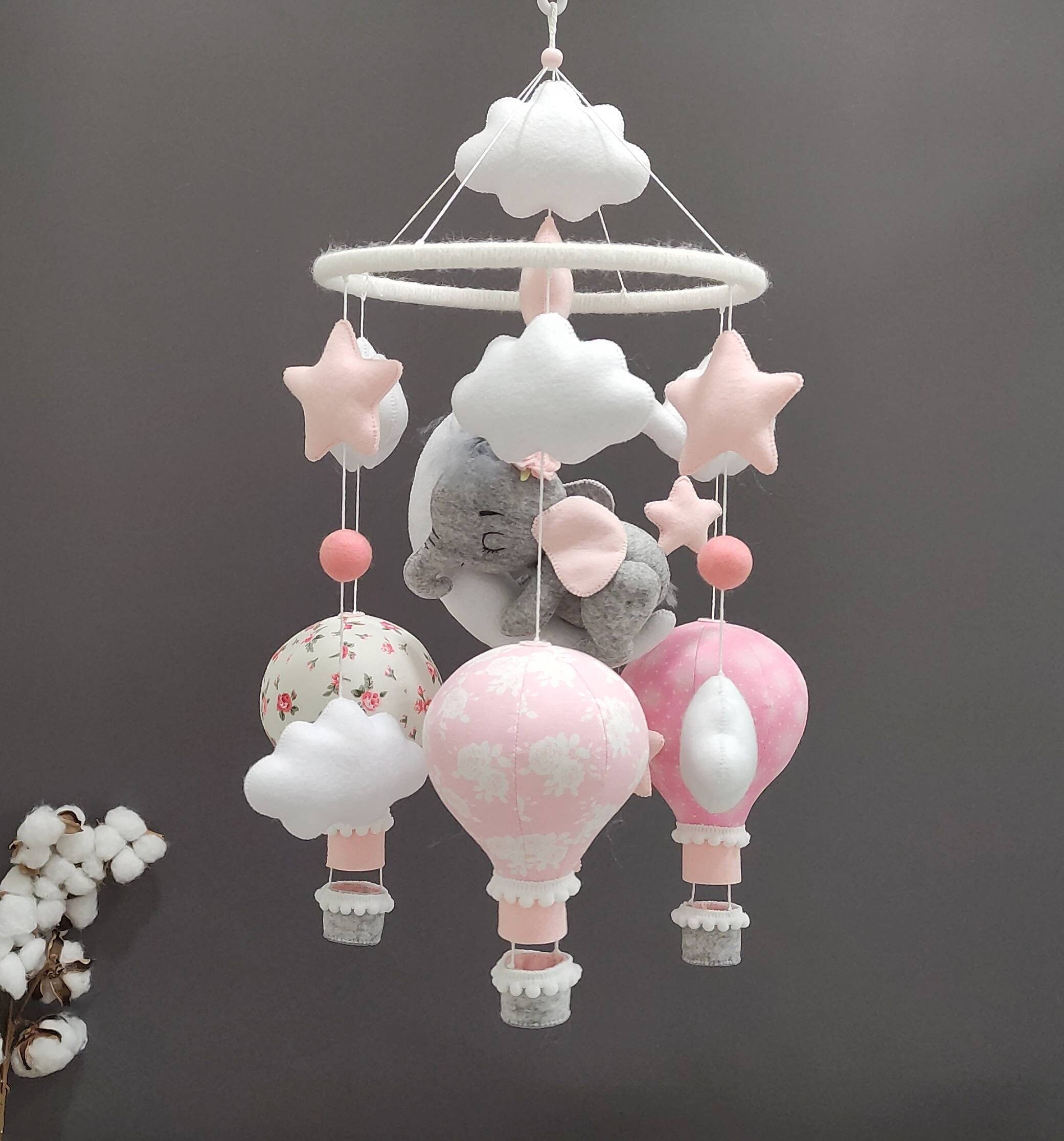 Elefant Baby Mobile Mobile Filz Heißluftballon Mobile Bb Etsy