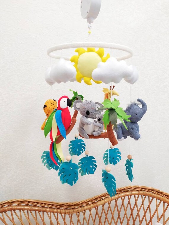 Safari Baby Mobile Jungle Nursery Musical Crib Mobile Felt Etsy