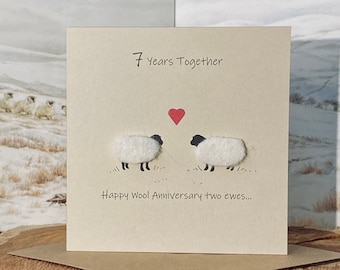 Anniversary Card |Sheep Card | Wool | Seven Years Together | 7th year Anniversary |