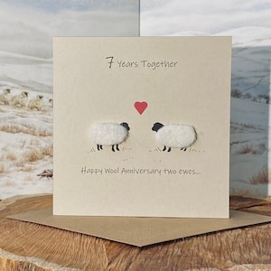 Tarjeta de aniversario / Tarjeta de oveja / Lana / Siete años juntos / 7.º aniversario /