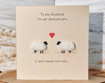 Tarjeta de aniversario del marido / Tarjeta de oveja / Tarjeta de amor / Aniversario de lana de siete años