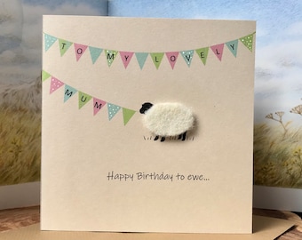 Special Mum Birthday Card | Sheep card | Personalised card for Mum | Keepsake Mum birthday card | Wool UK | Birthday bunting greeting card