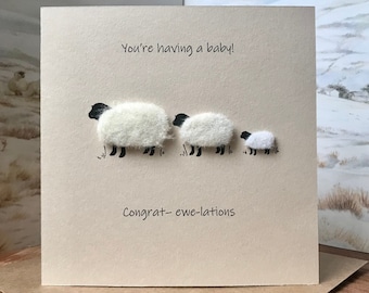 Handmade Baby Shower Card: Wool Sheep, Expecting Parents