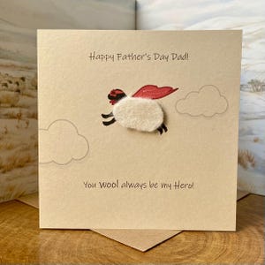 carte fête des pères | Souvenir fait main du père | moutons | Personnalisé | Drôle | Mon héros, papa | Bonne fête des papas | Carte laineuse | Insolite