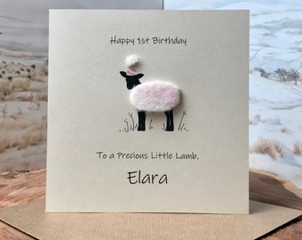 Personalized 1st Birthday Card for Girls Handmade Lamb Keepsake