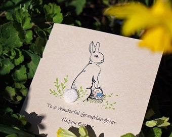 Granddaughter Easter Card: Handmade Bunny with Felted Tail