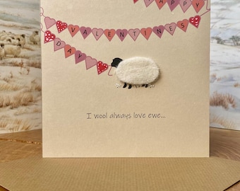 Handmade Wool Sheep Valentine Card: Personalized Love Card