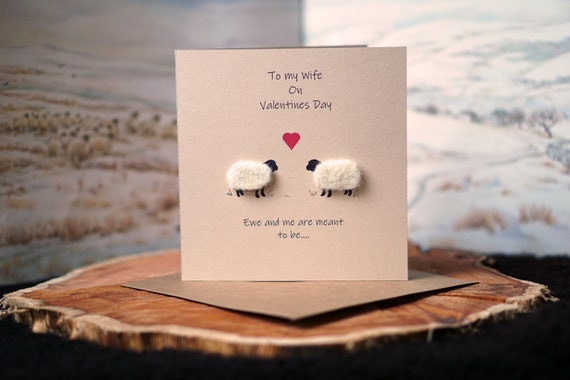 Wife Valentine Card: Handmade Sheep Wool Love Card